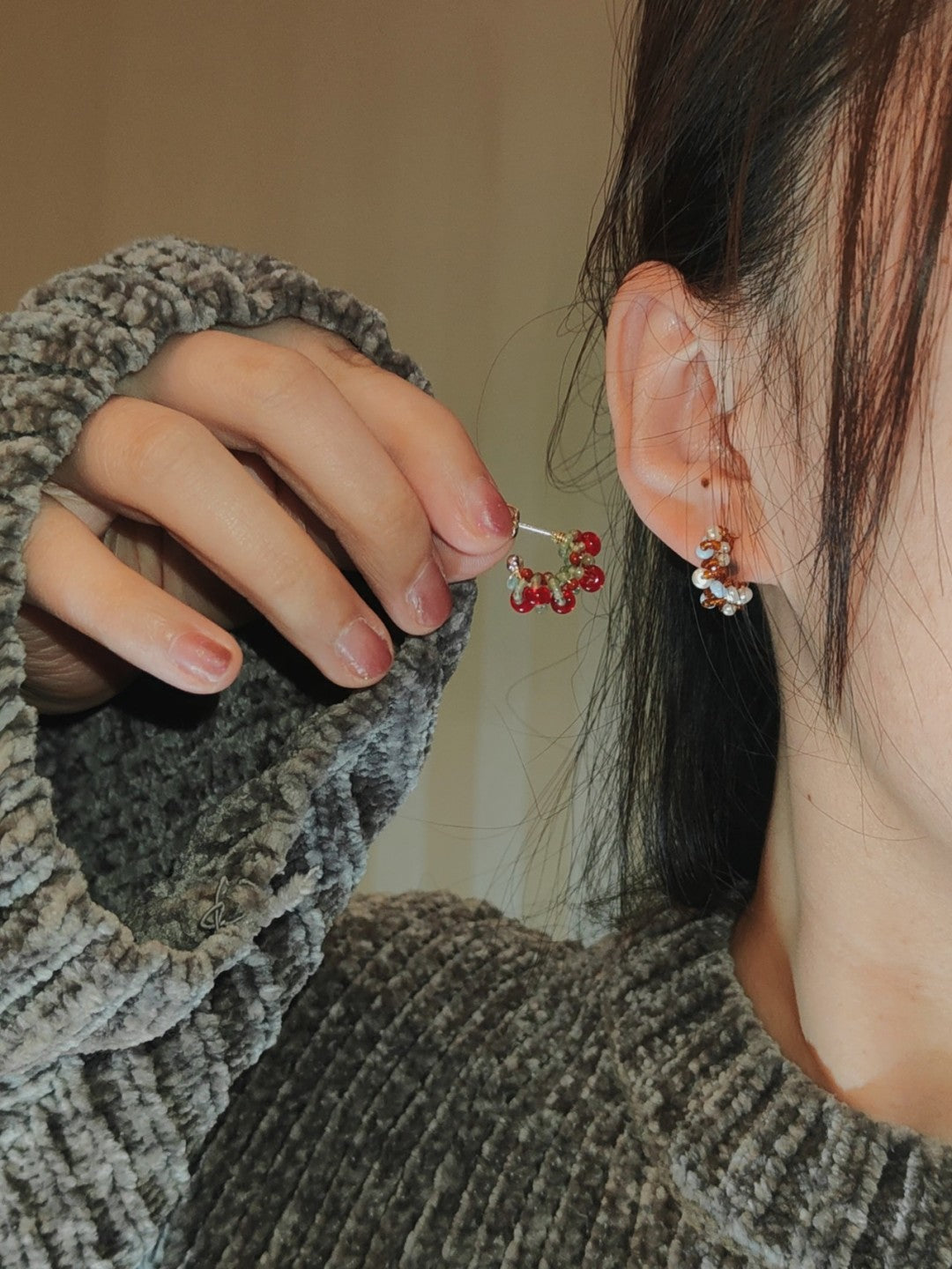 Colored Glaze Pearl Hoop Earrings