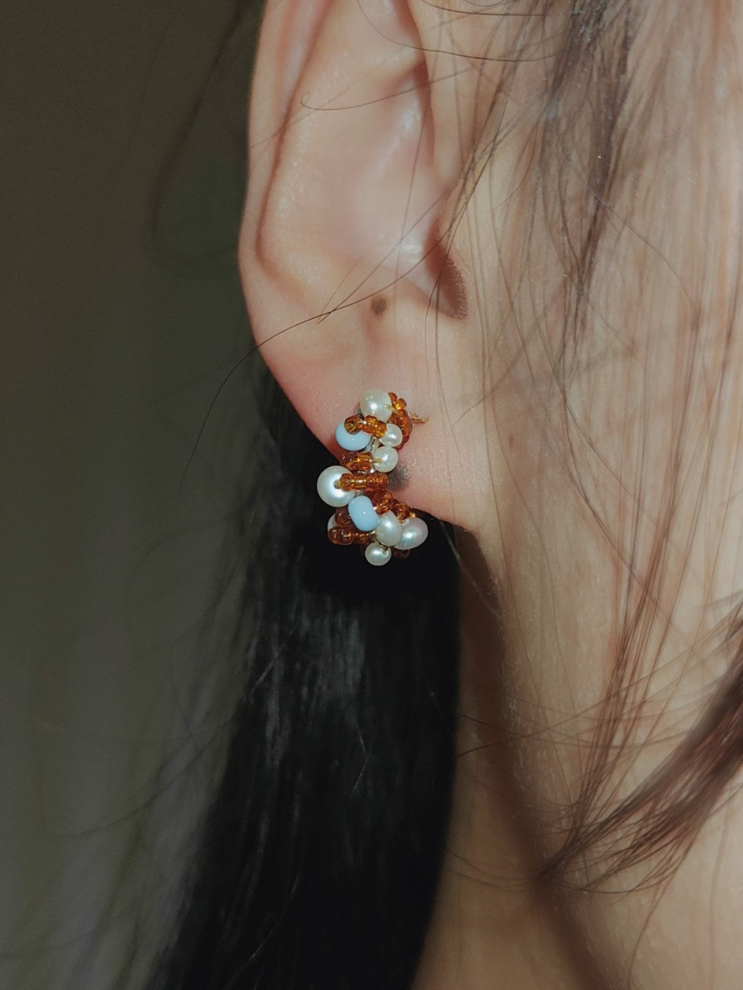 Colored Glaze Pearl Hoop Earrings