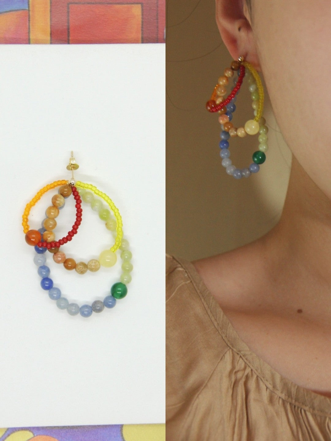 Colored Natural Stone Rainbow Beaded Earrings