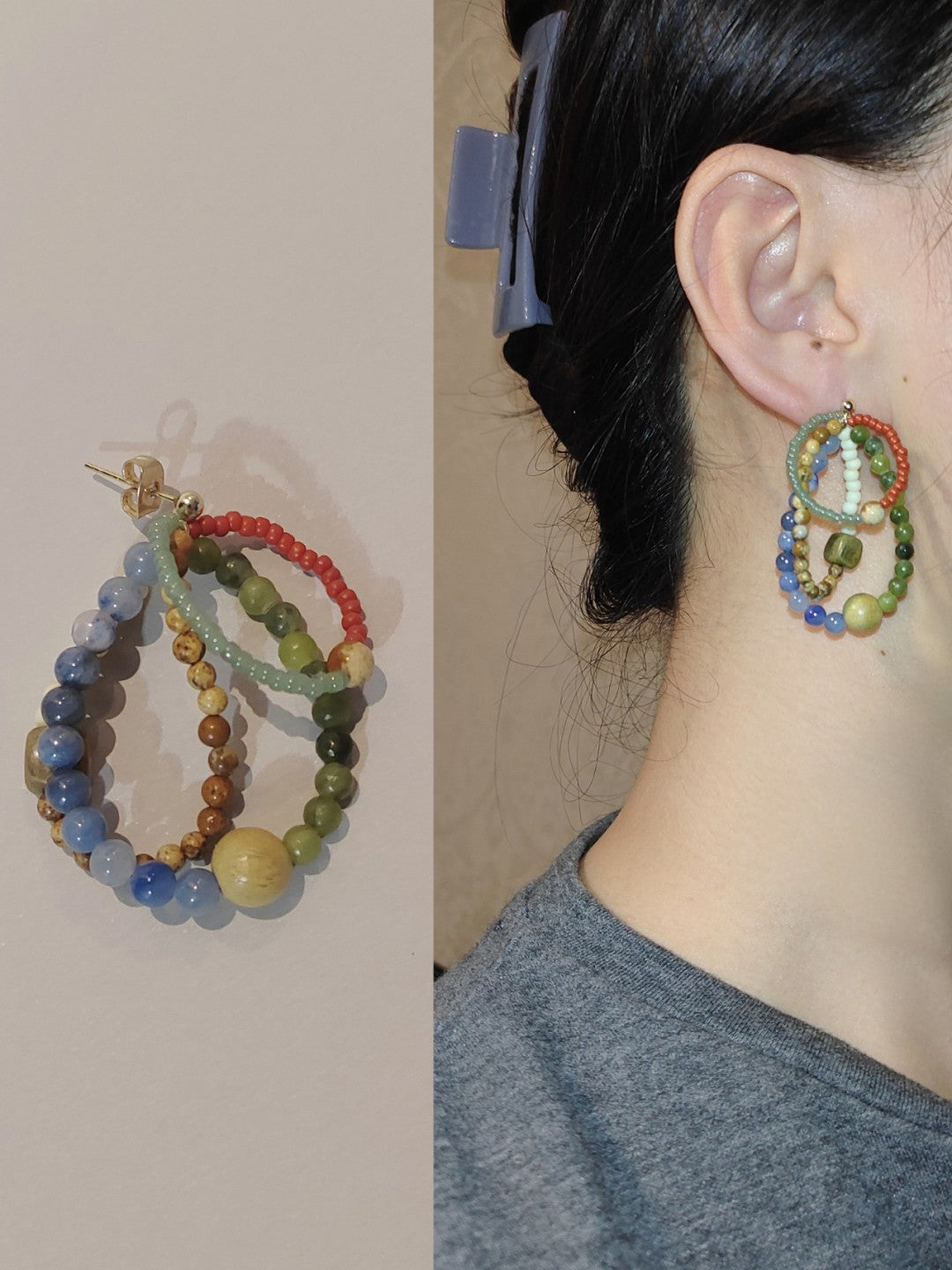 Colored Natural Stone Rainbow Beaded Earrings