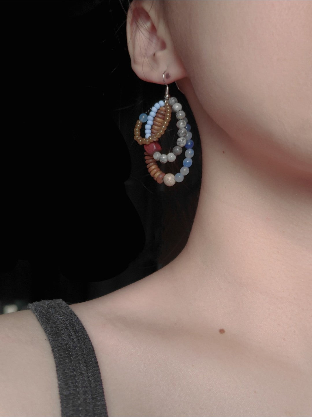 Colored Natural Stone Rainbow Beaded Earrings