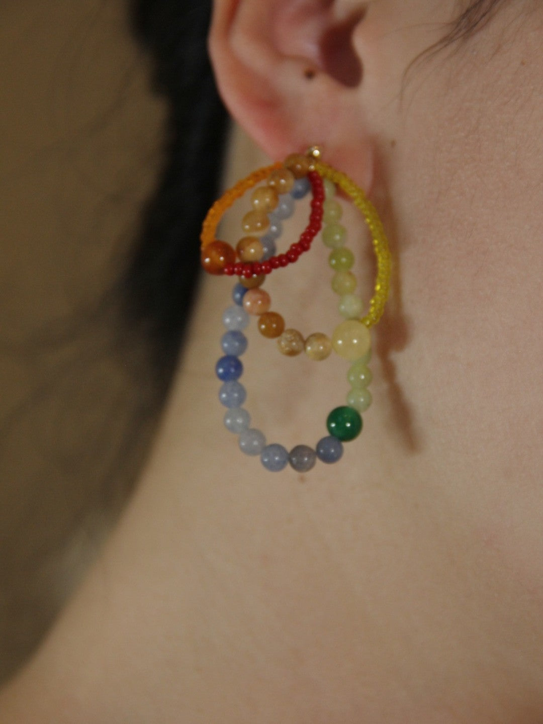 Colored Natural Stone Rainbow Beaded Earrings