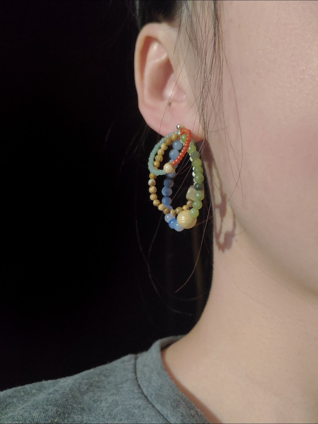Colored Natural Stone Rainbow Beaded Earrings