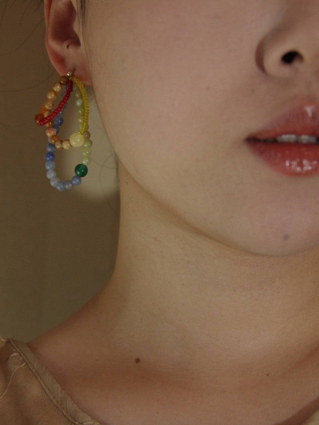 Colored Natural Stone Rainbow Beaded Earrings