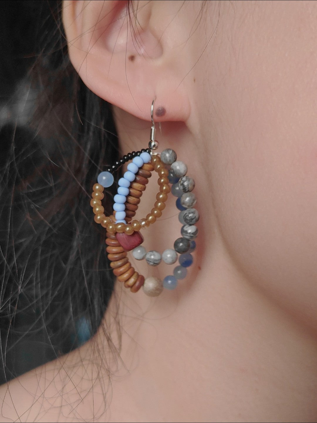 Colored Natural Stone Rainbow Beaded Earrings