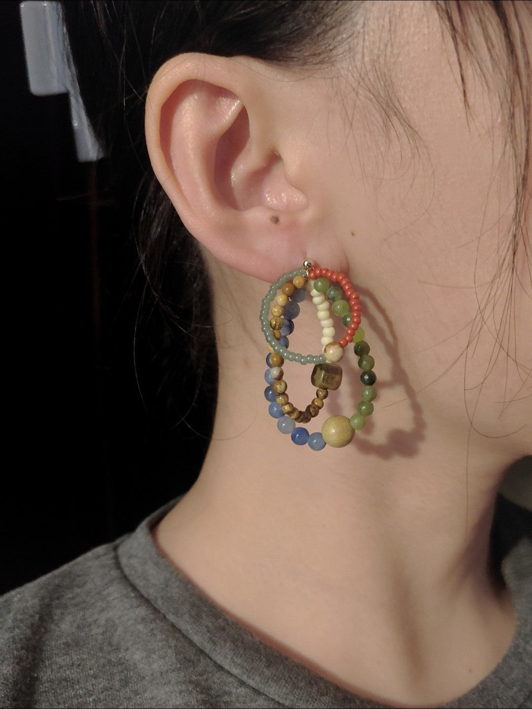 Colored Natural Stone Rainbow Beaded Earrings
