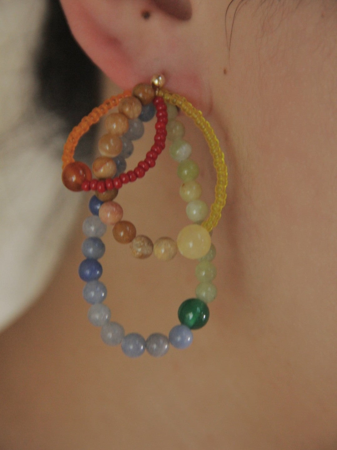 Colored Natural Stone Rainbow Beaded Earrings