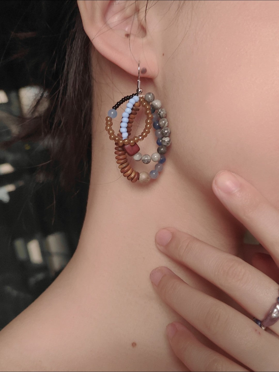 Colored Natural Stone Rainbow Beaded Earrings