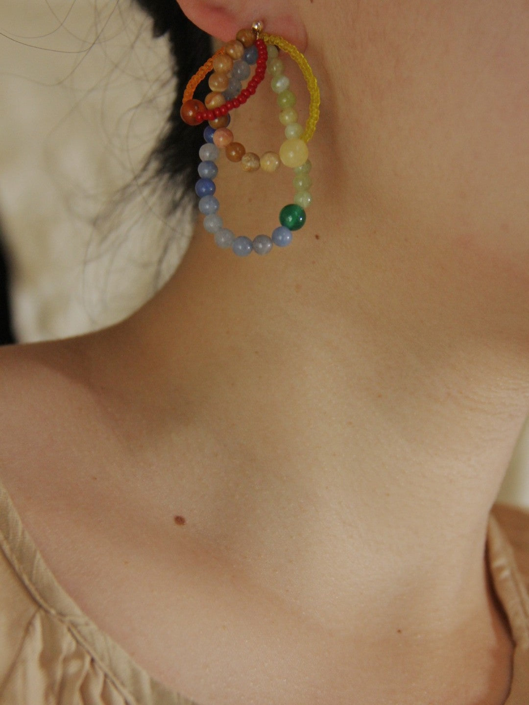 Colored Natural Stone Rainbow Beaded Earrings