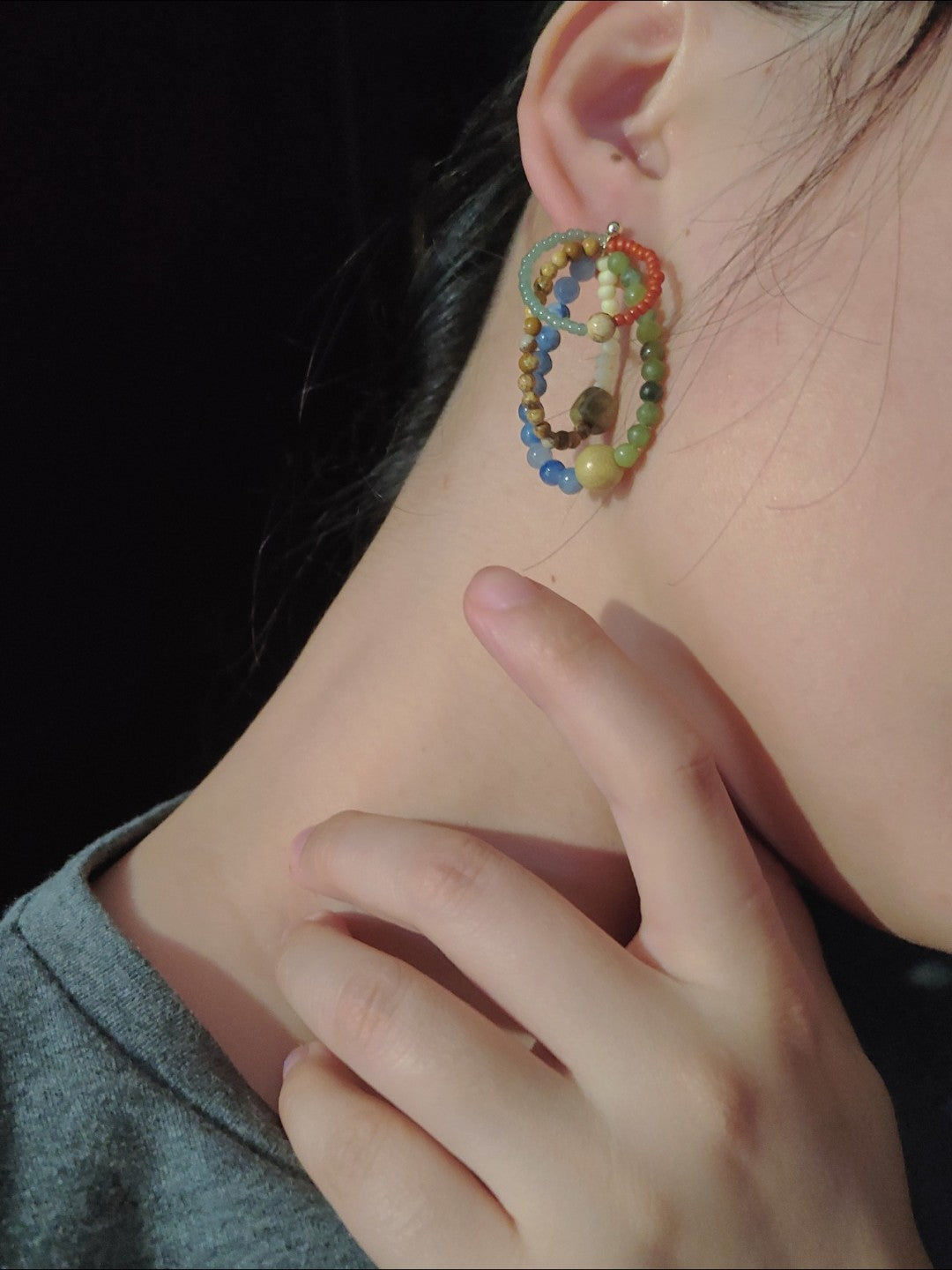 Colored Natural Stone Rainbow Beaded Earrings