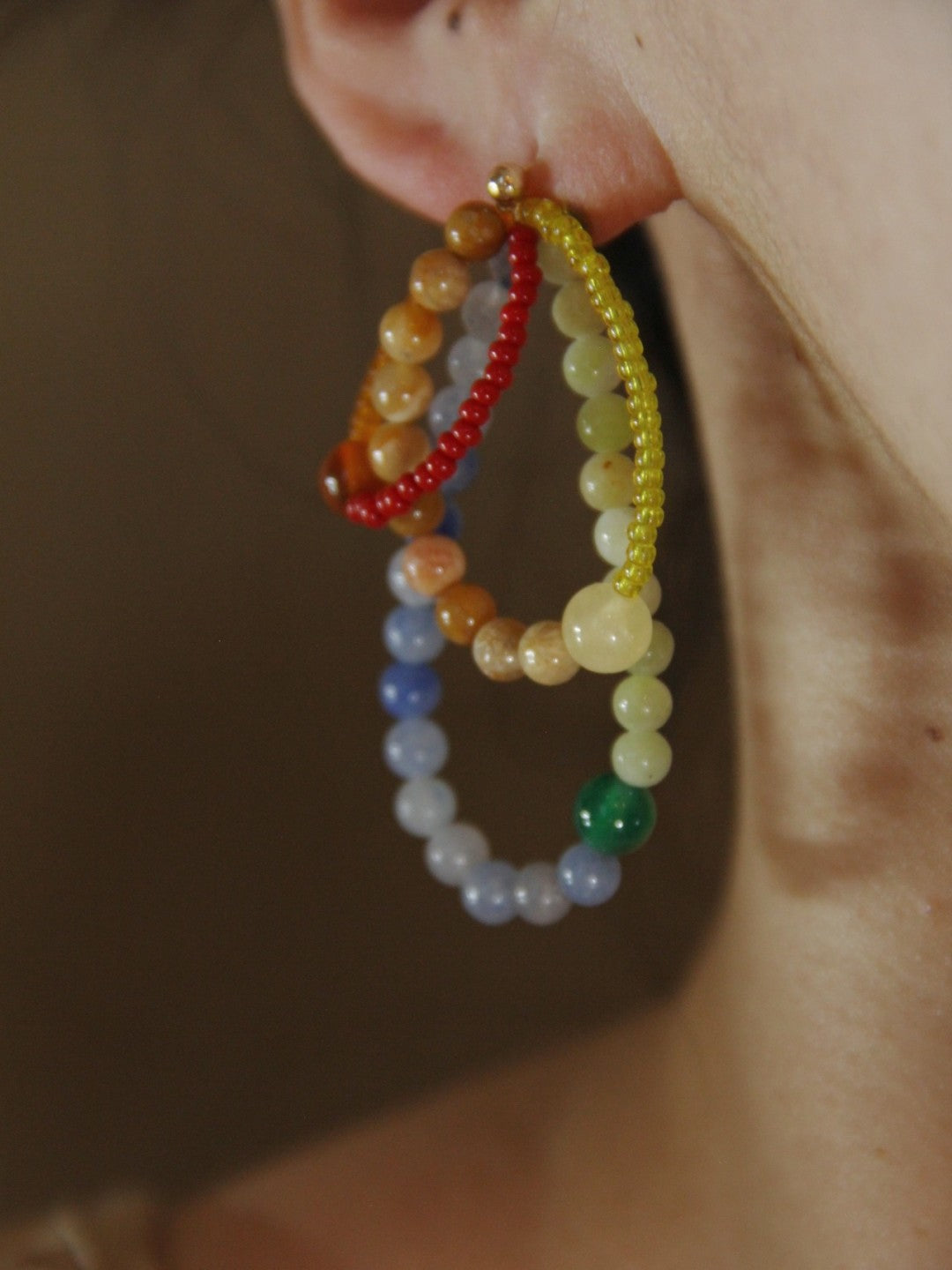 Colored Natural Stone Rainbow Beaded Earrings