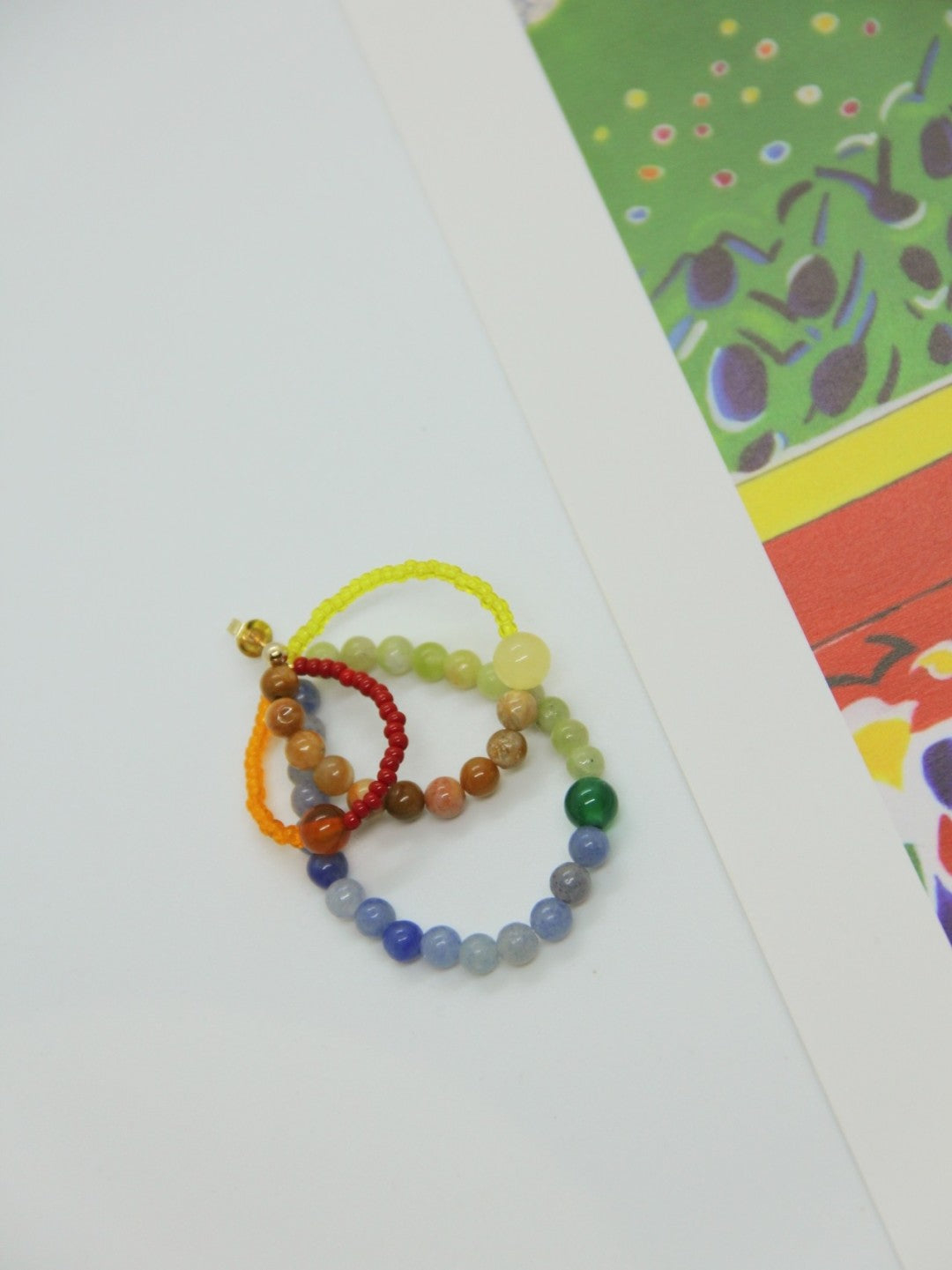 Colored Natural Stone Rainbow Beaded Earrings