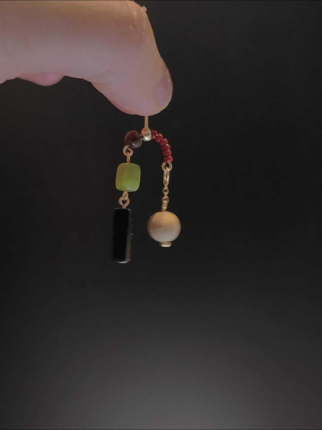 Natural Jade Black Agate Wood E Beaded Earrings