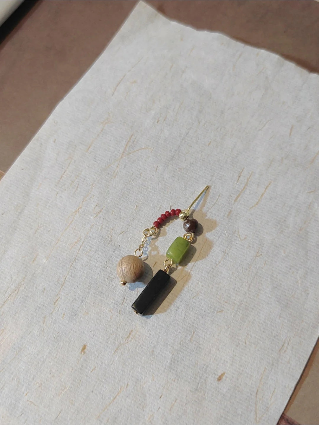 Natural Jade Black Agate Wood E Beaded Earrings