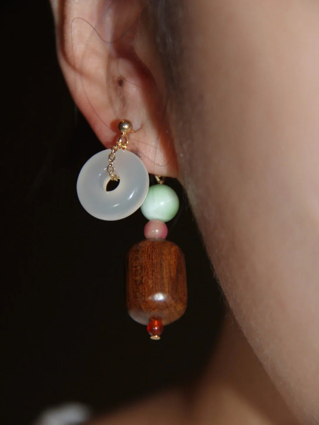 Peace Buckle Jade Wooden Beaded Earrings