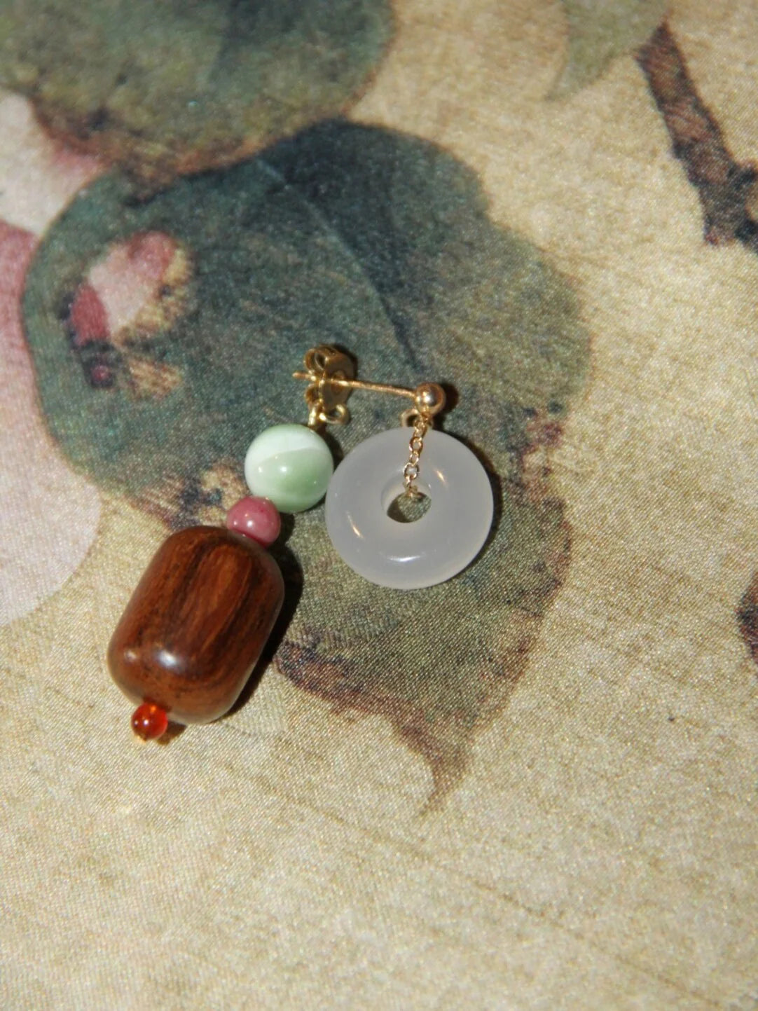 Peace Buckle Jade Wooden Beaded Earrings