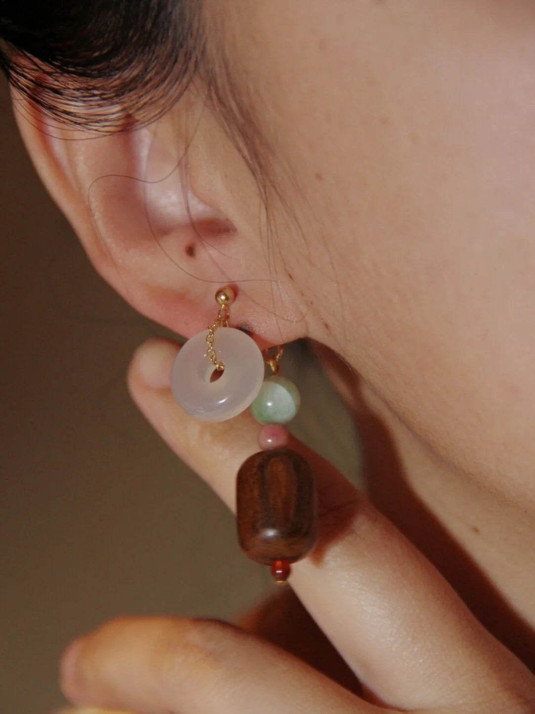 Peace Buckle Jade Wooden Beaded Earrings