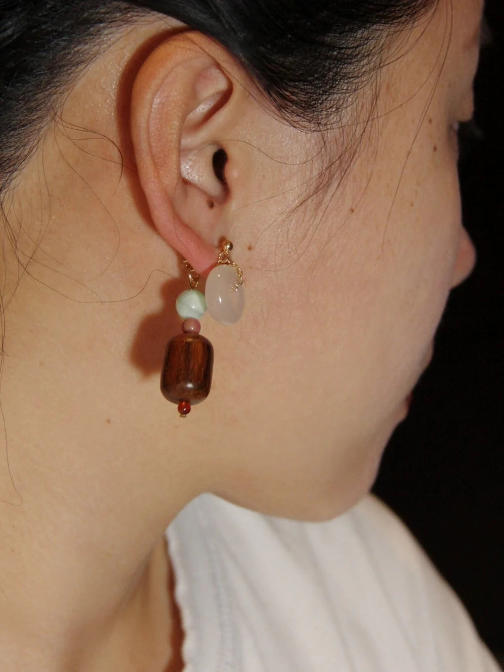 Peace Buckle Jade Wooden Beaded Earrings