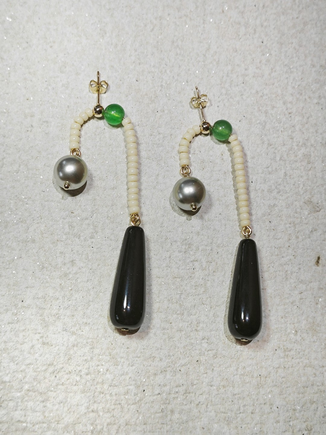 Agate Pearl Beaded Dangle Earrings