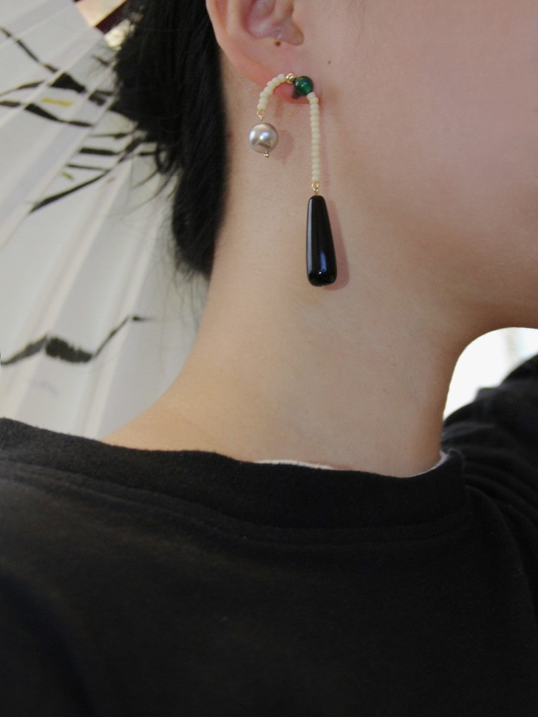 Agate Pearl Beaded Dangle Earrings
