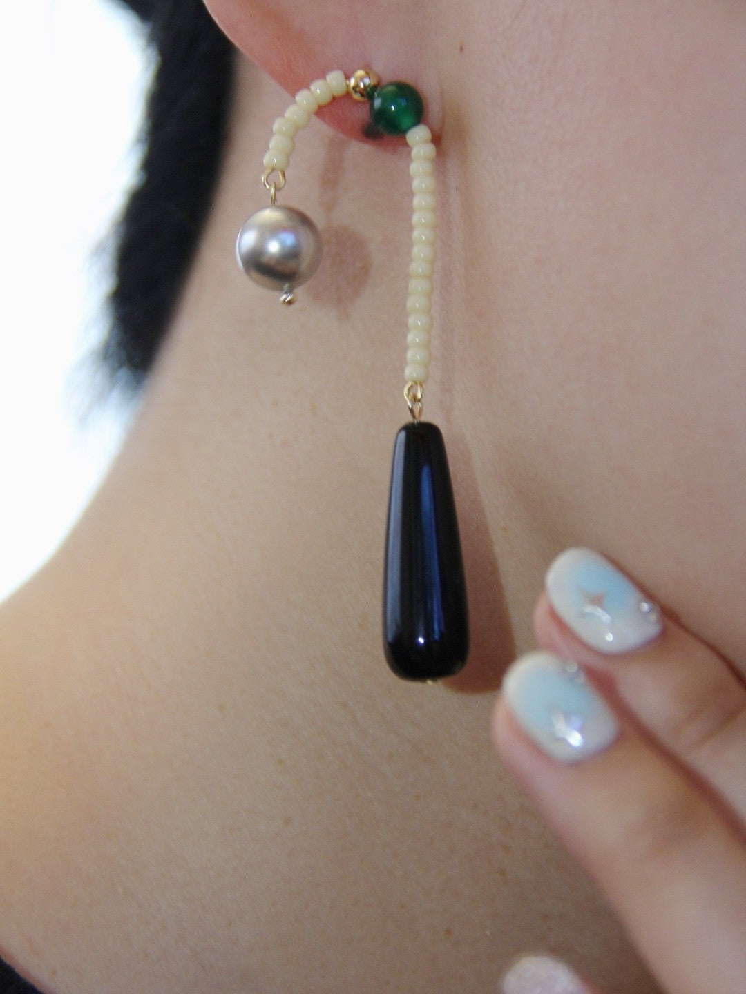 Agate Pearl Beaded Dangle Earrings