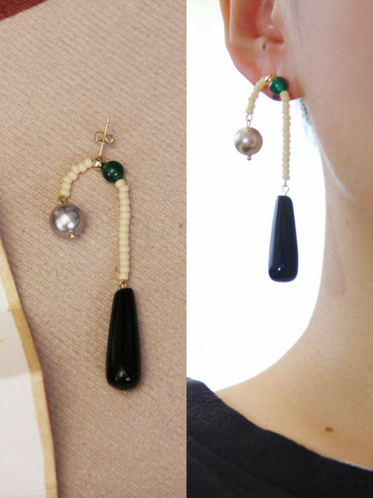Agate Pearl Beaded Dangle Earrings