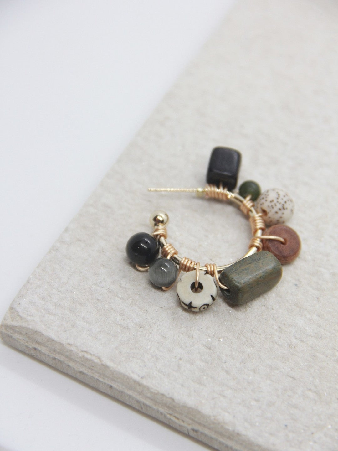 Black Onyx Bodhi Seeds Hoop Earrings