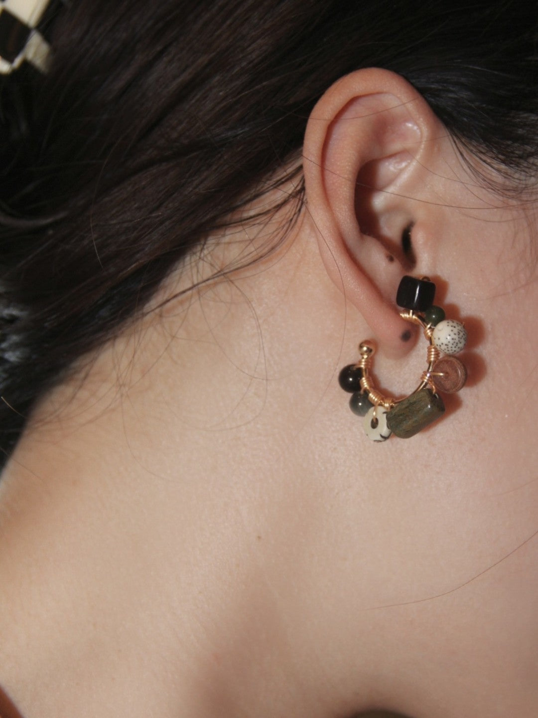Black Onyx Bodhi Seeds Hoop Earrings