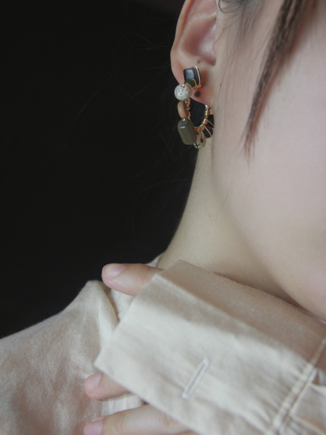 Black Onyx Bodhi Seeds Hoop Earrings