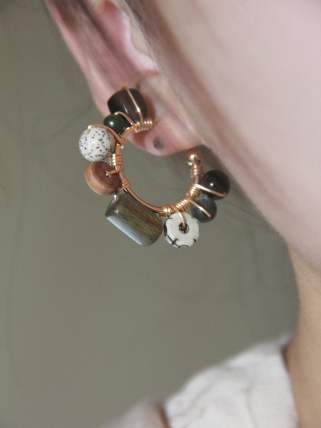 Black Onyx Bodhi Seeds Hoop Earrings