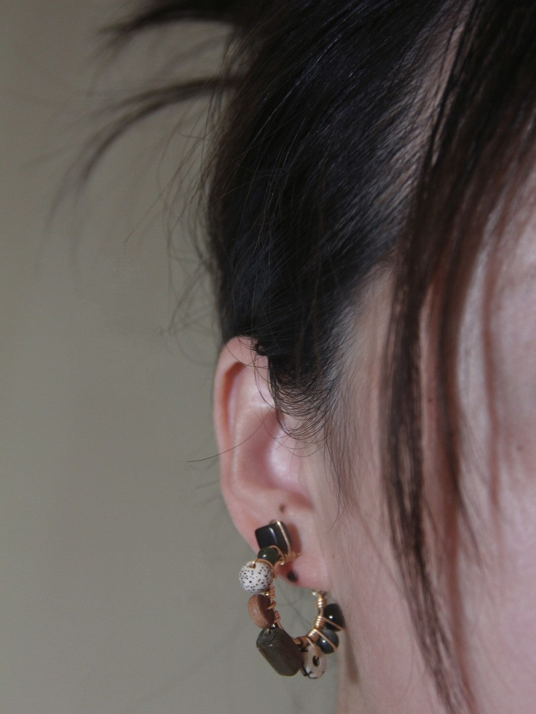 Black Onyx Bodhi Seeds Hoop Earrings