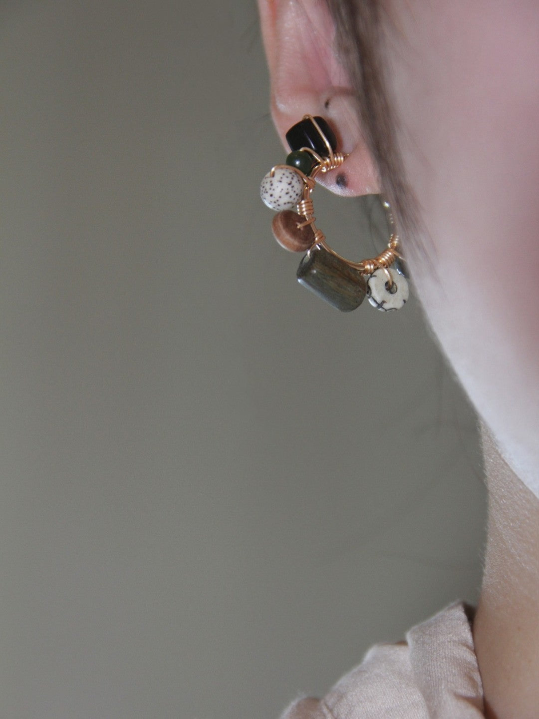 Black Onyx Bodhi Seeds Hoop Earrings