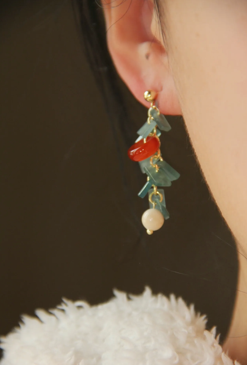 Natural Jade Agate Bamboo Earrings