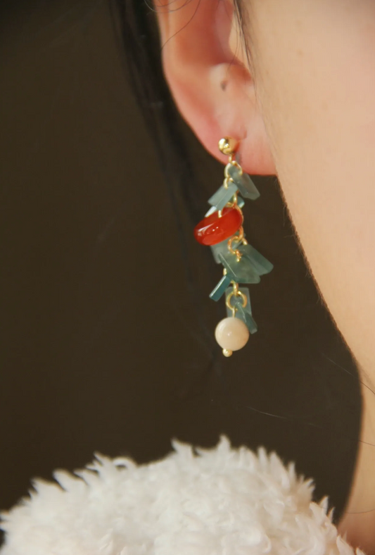 Natural Jade Agate Bamboo Earrings