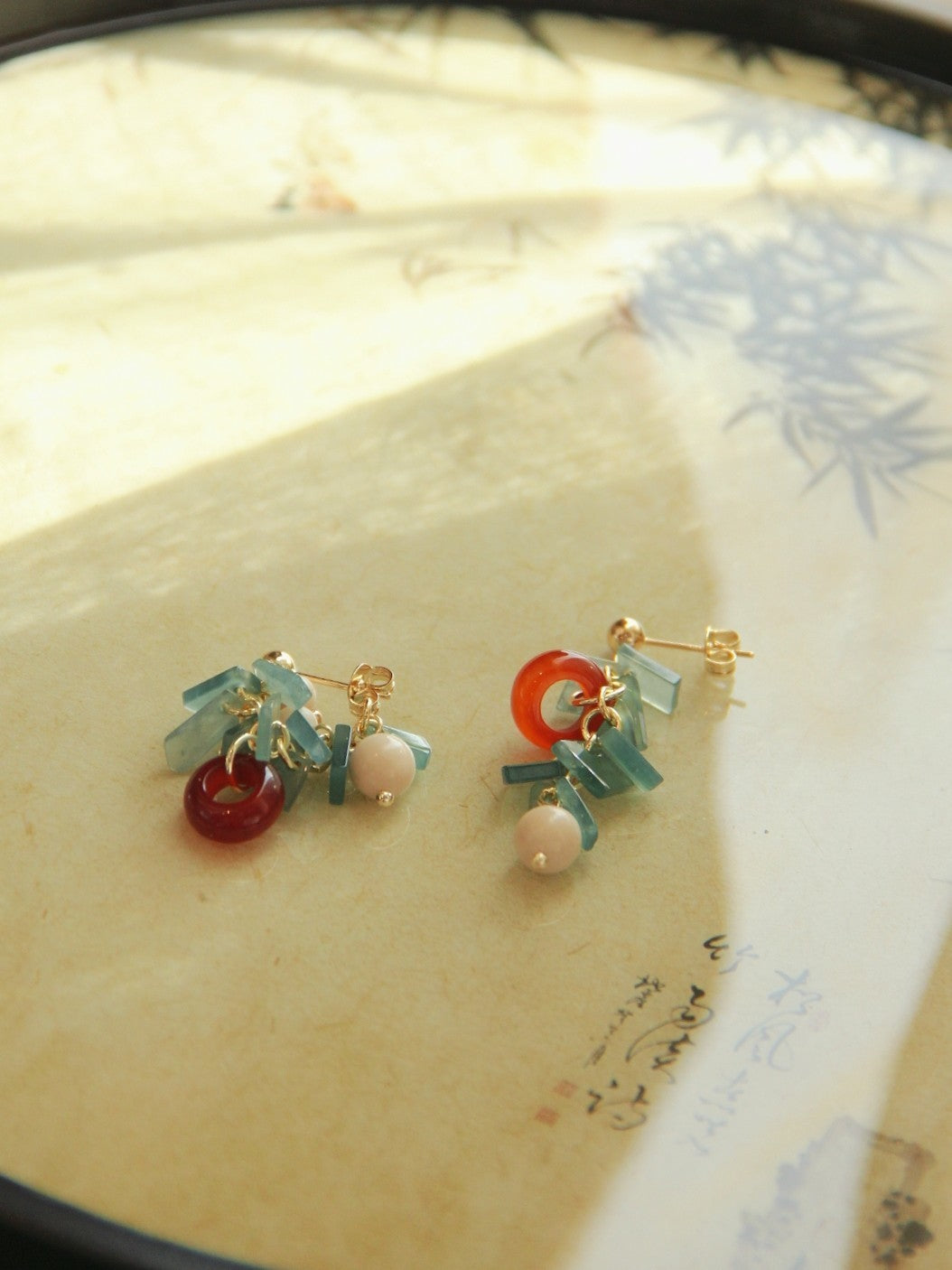 Natural Jade Agate Bamboo Earrings