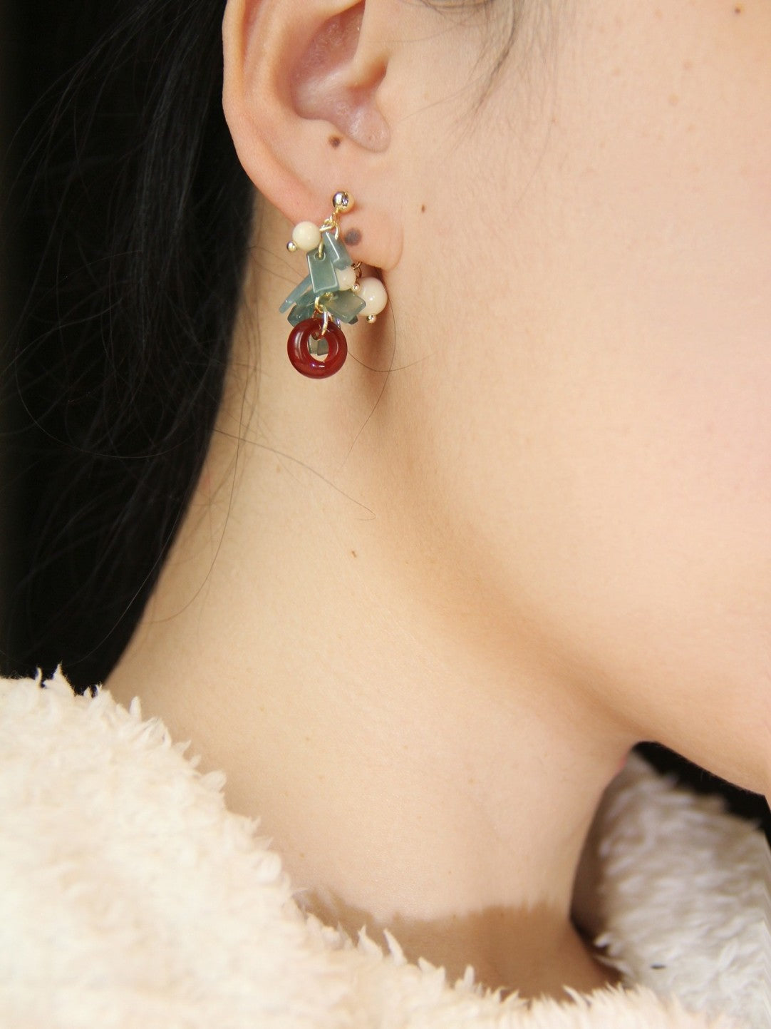 Natural Jade Agate Bamboo Earrings