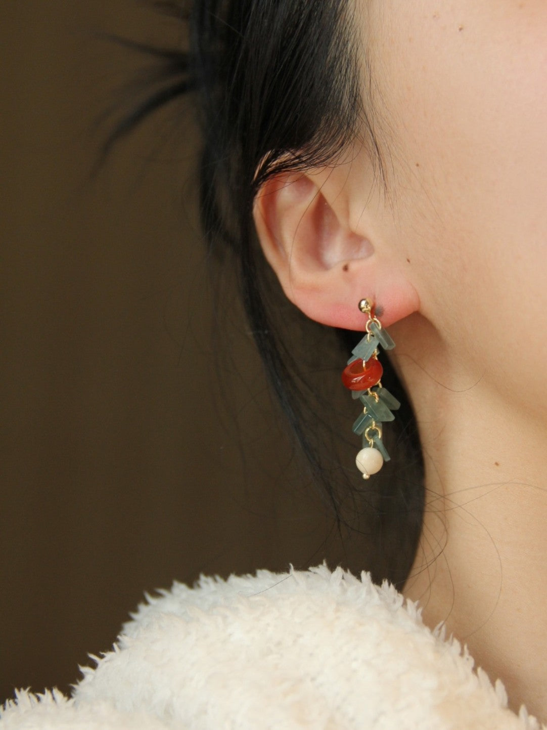 Natural Jade Agate Bamboo Earrings
