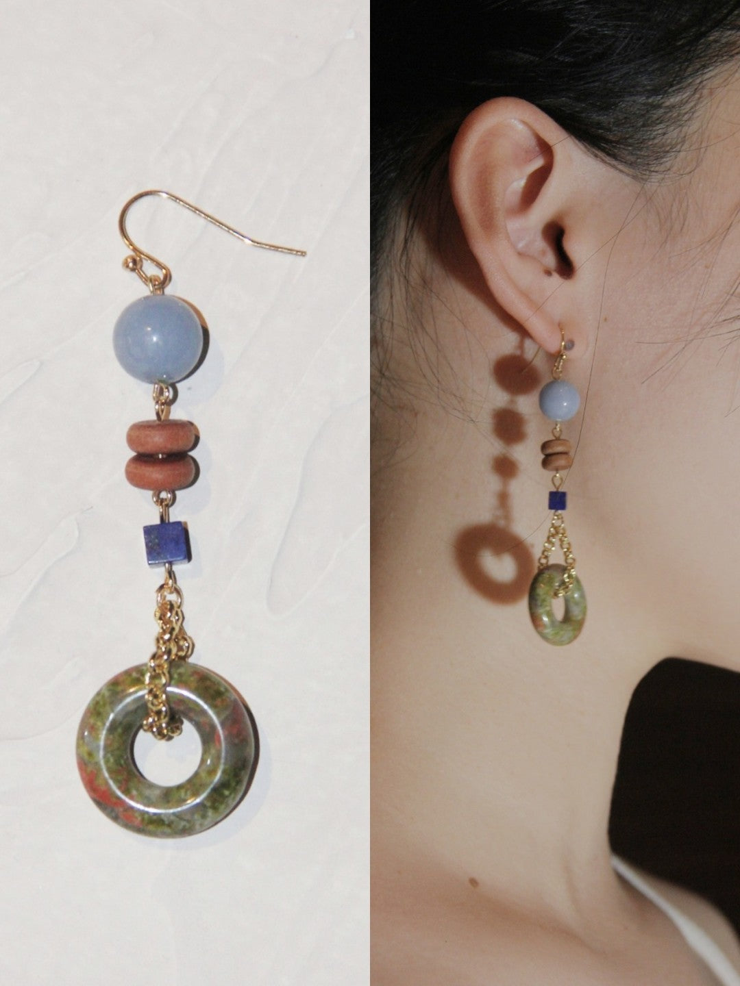 Natural Jade Peace Buckle Drop Earrings