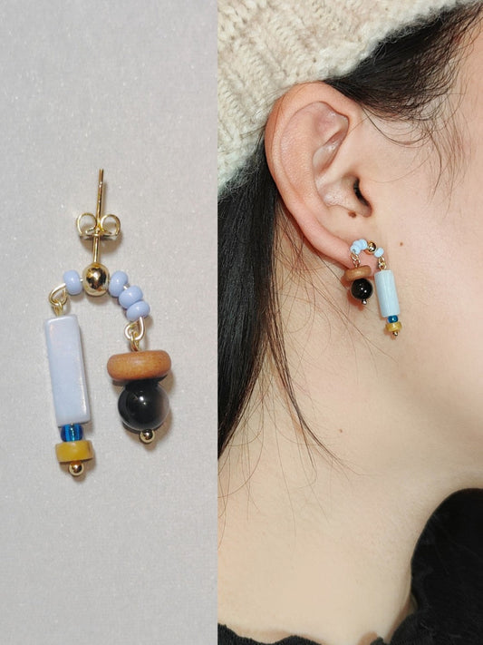 Red & Blue Natural Stone Asymmetric Earrings