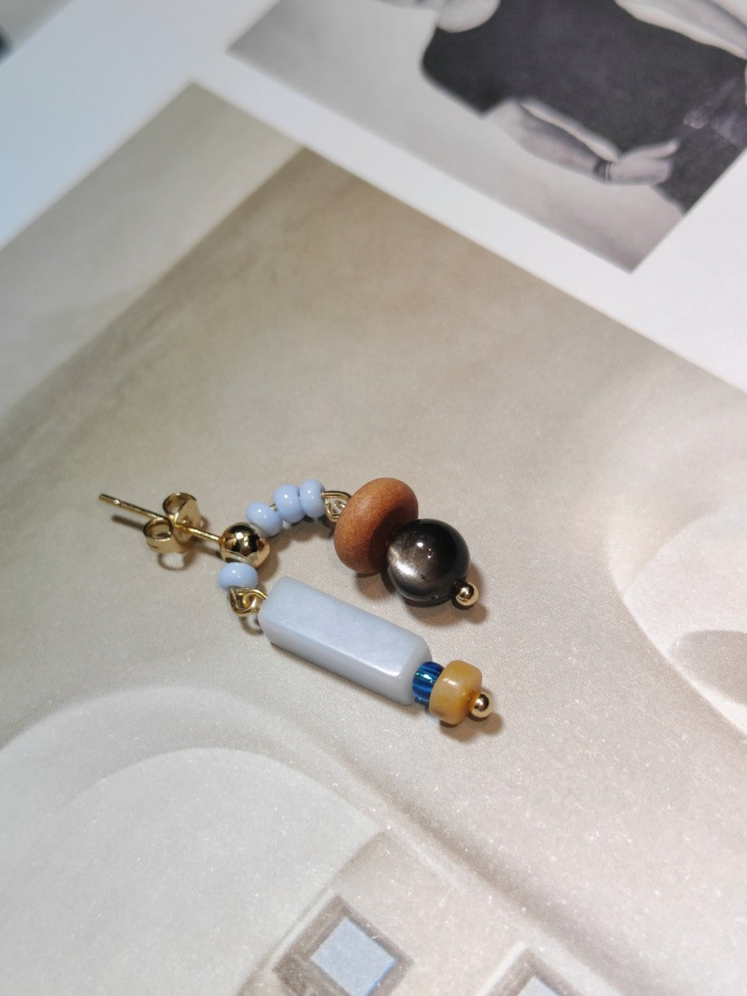 Red & Blue Natural Stone Asymmetric Earrings