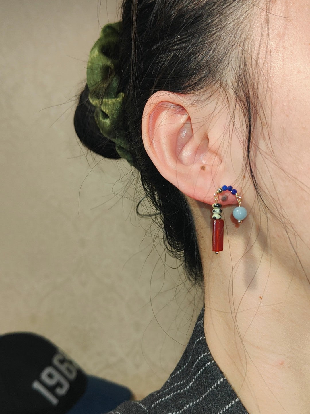 Red & Blue Natural Stone Asymmetric Earrings