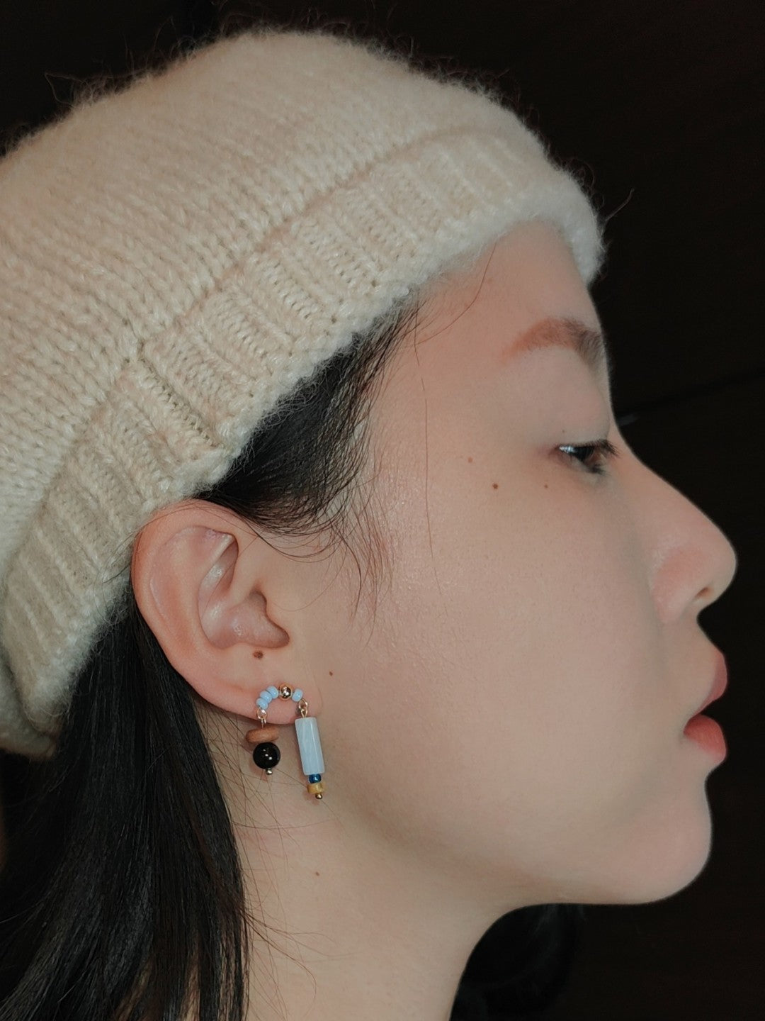 Red & Blue Natural Stone Asymmetric Earrings