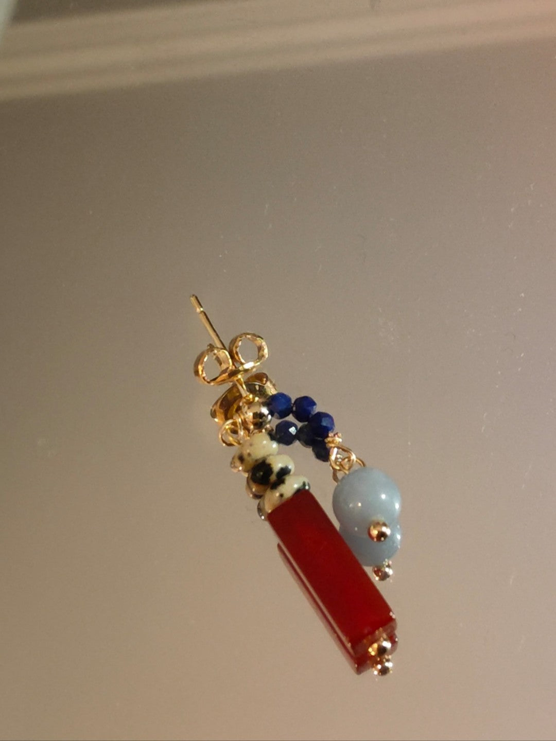 Red & Blue Natural Stone Asymmetric Earrings