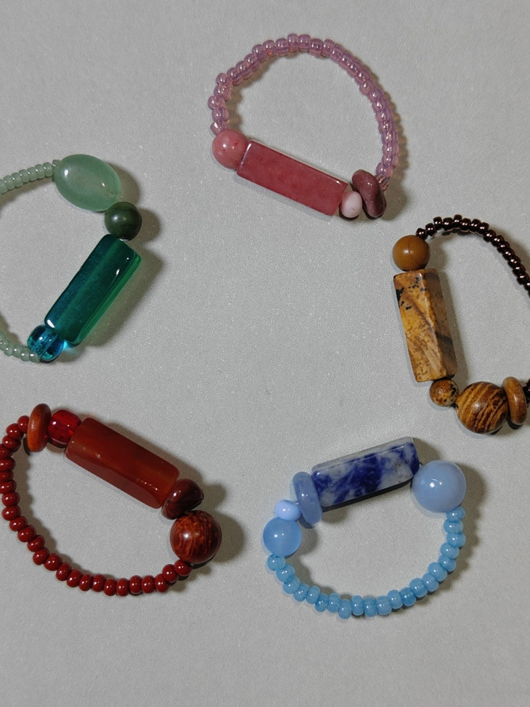 Colorful Natural Jade Beads Ring