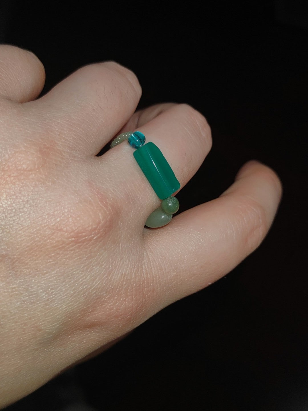 Colorful Natural Jade Beads Ring