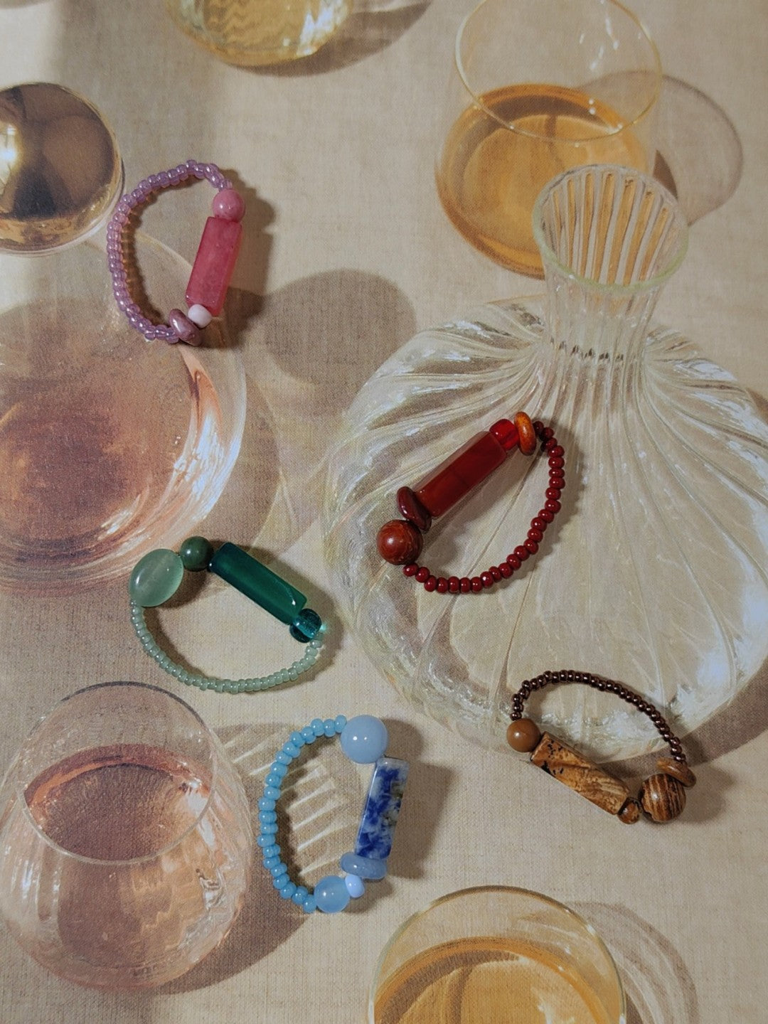 Colorful Natural Jade Beads Ring