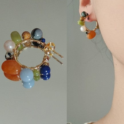 Cute Natural Stone Pearl Beaded Hoop Earrings