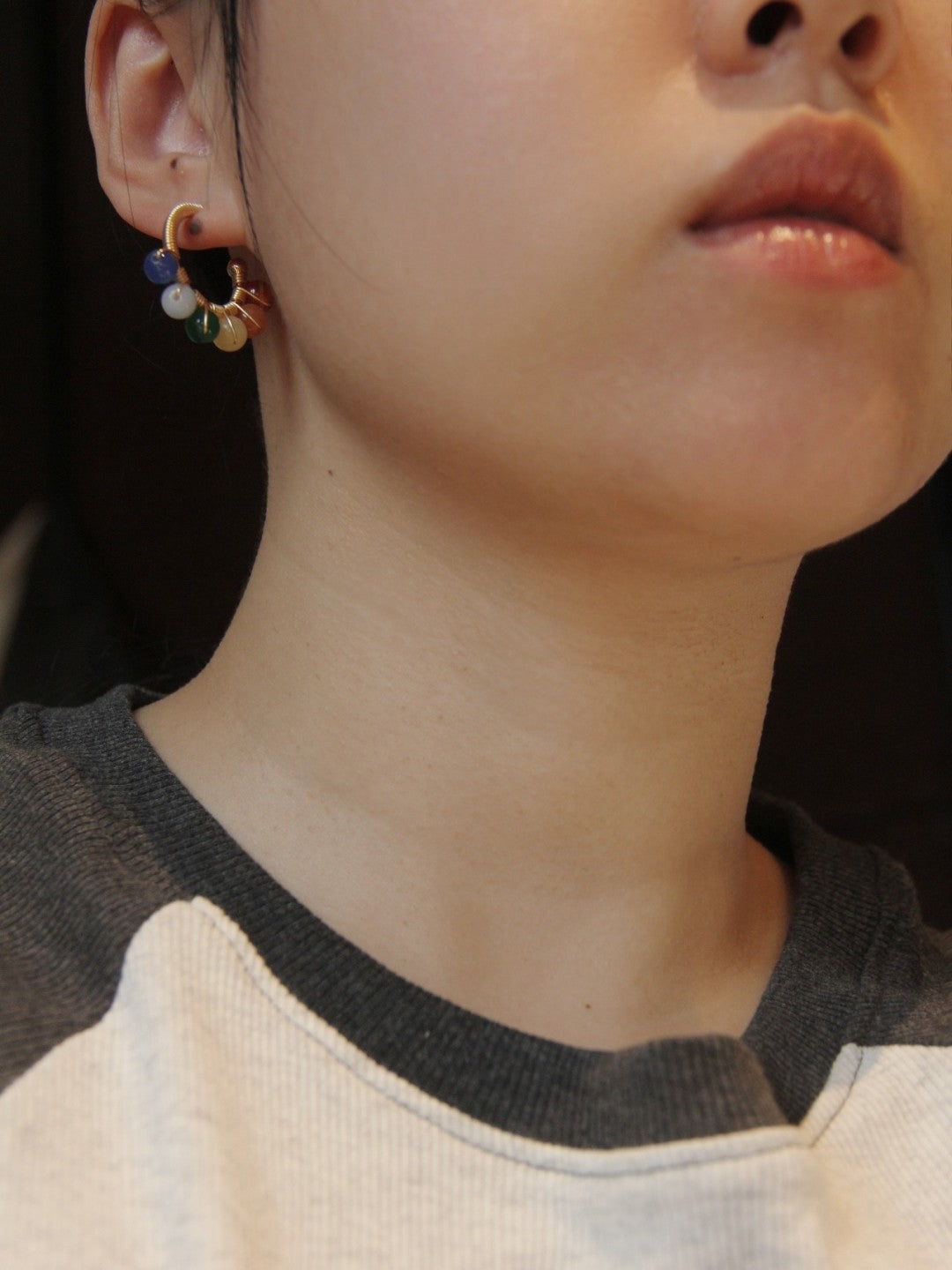 Cute Natural Stone Pearl Beaded Hoop Earrings