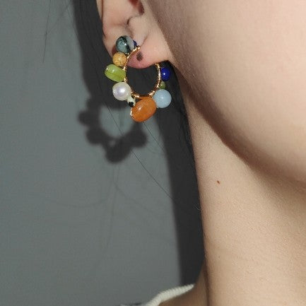 Cute Natural Stone Pearl Beaded Hoop Earrings