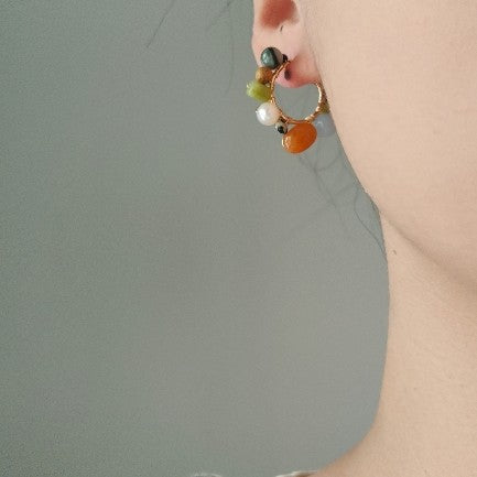 Cute Natural Stone Pearl Beaded Hoop Earrings